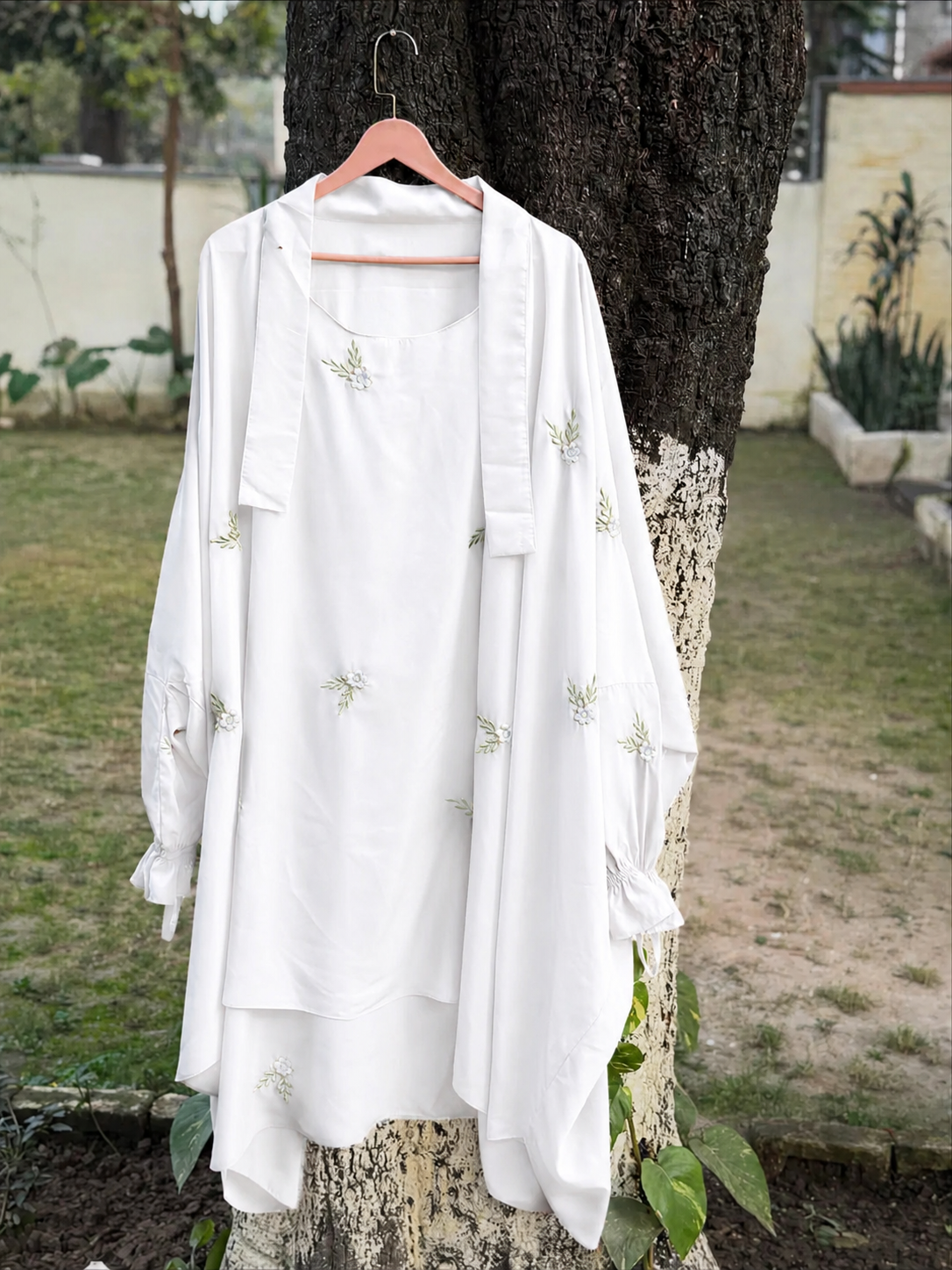 EMBROIDERED 3 PIECE (NAQAB , JILBAB & SKIRT) - White