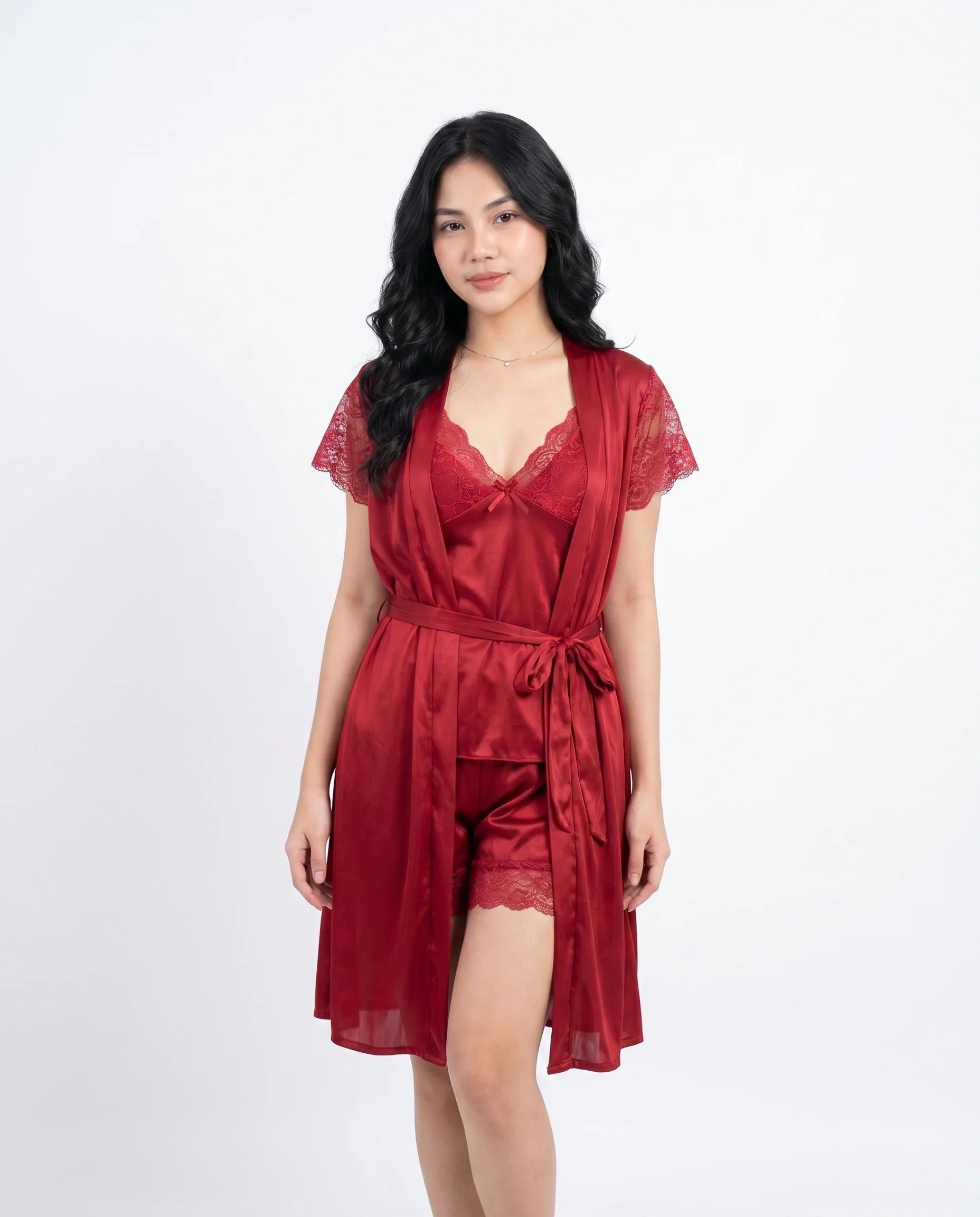 Silk Pajama Suit with Gown - Midnight Blush